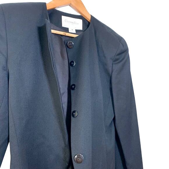 Dior Vintage Fitted Cropped Wool Button Down Padded Blazer Jacket Black US 8 - Picture 9 of 16